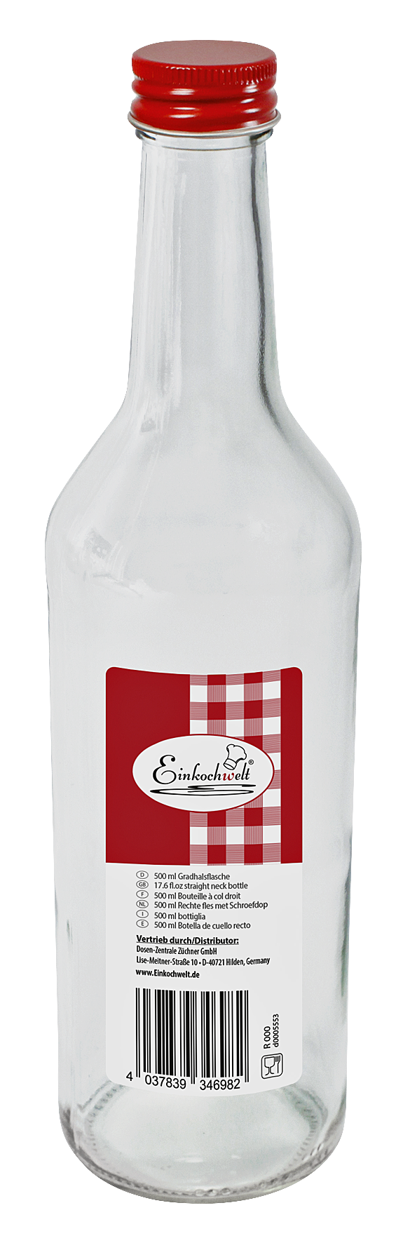 Glasflasche Verschl. rot 500ml