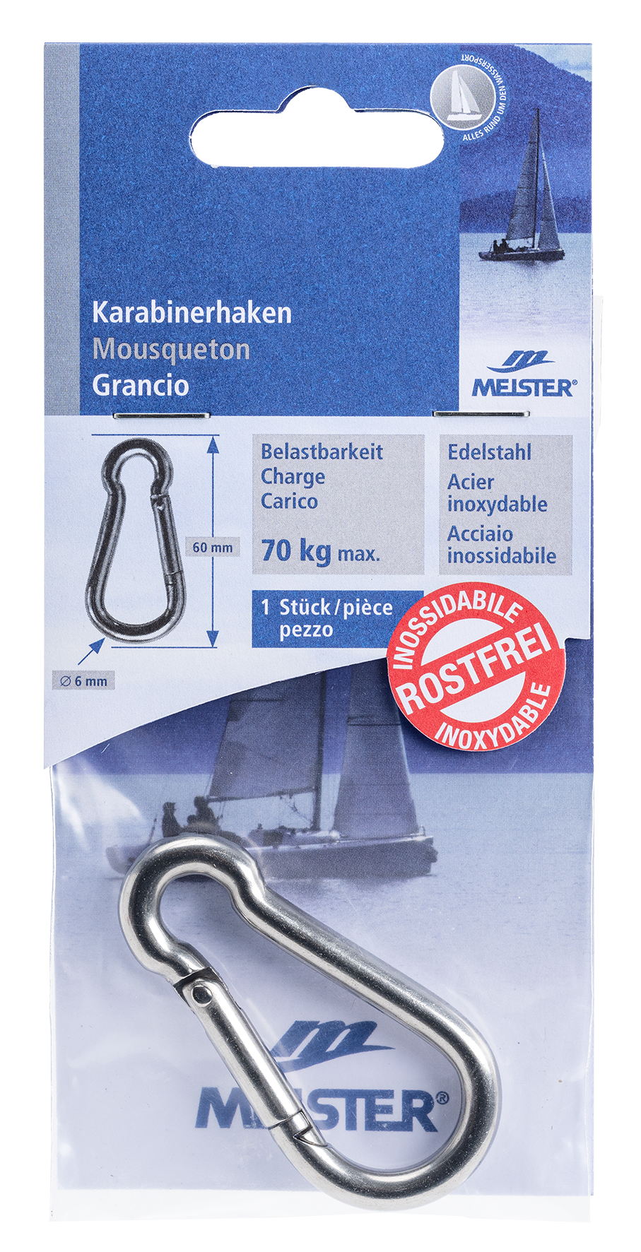 Karabinerhaken inox ø6 60mm