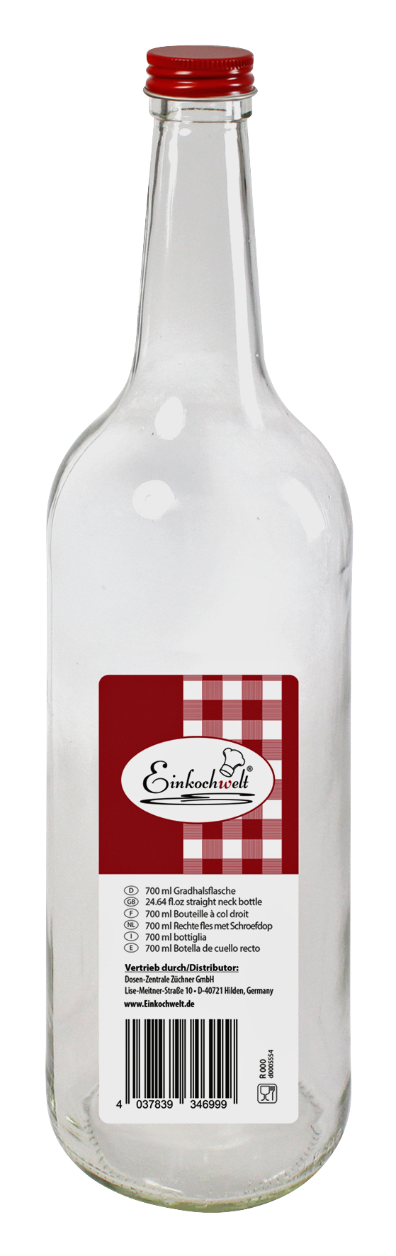 Glasflasche Verschl. rot 700ml