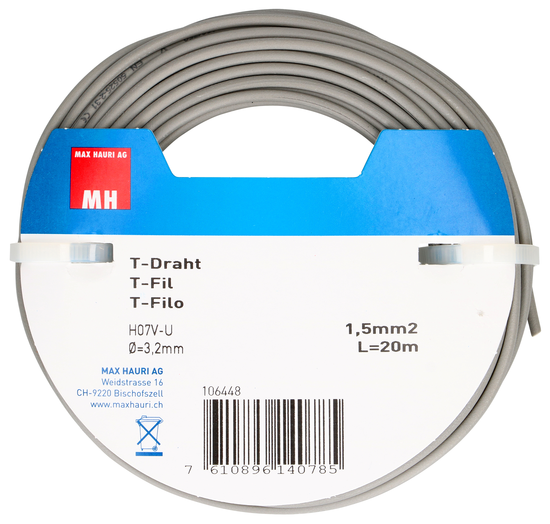 T-Draht 1.5 mm² 20 m grau T-Draht 1.5 mm² 20 m grau