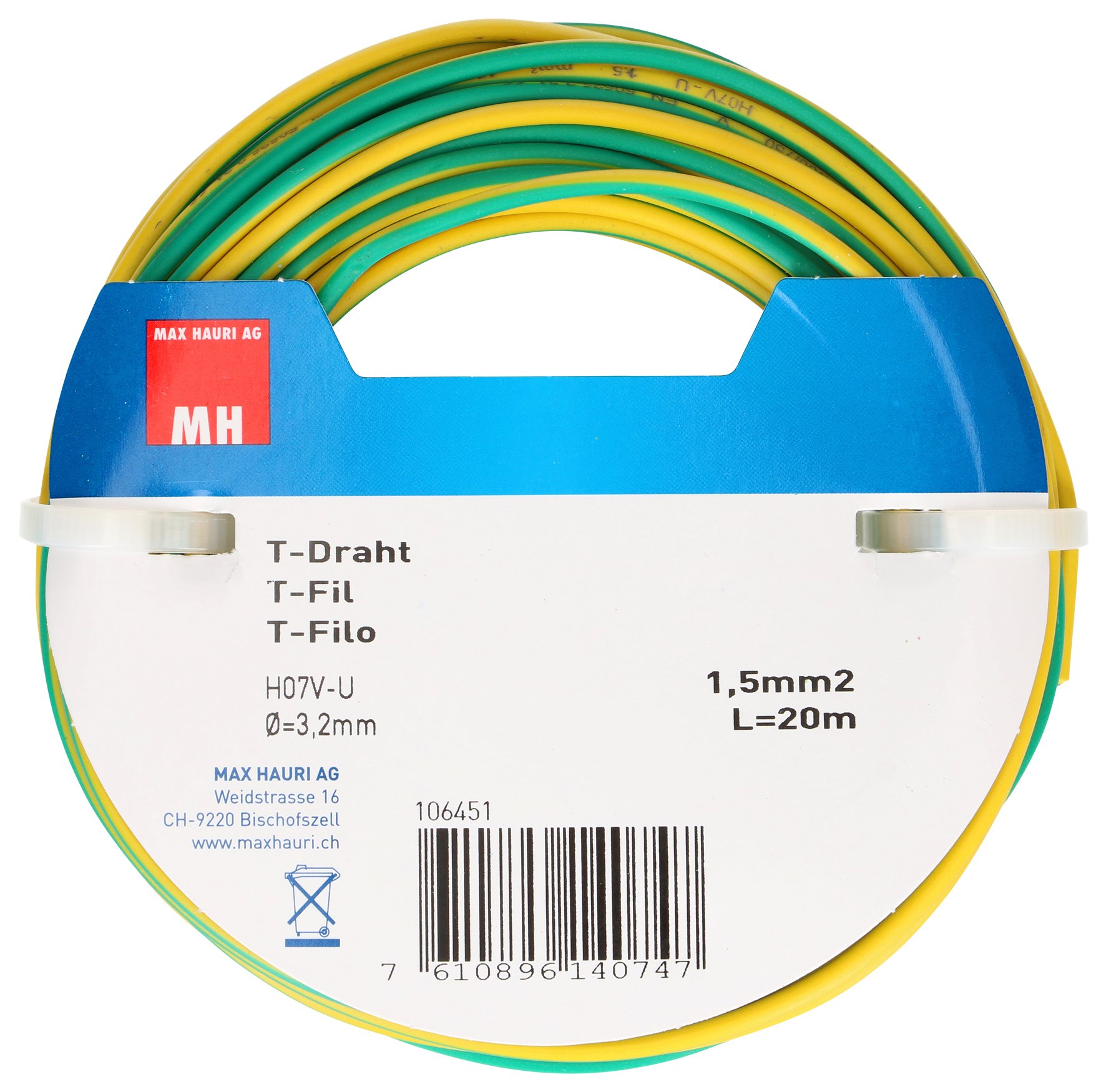 T-Draht 1.5 mm² 20 m ge/gn T-Draht 1.5 mm² 20 m ge/gn
