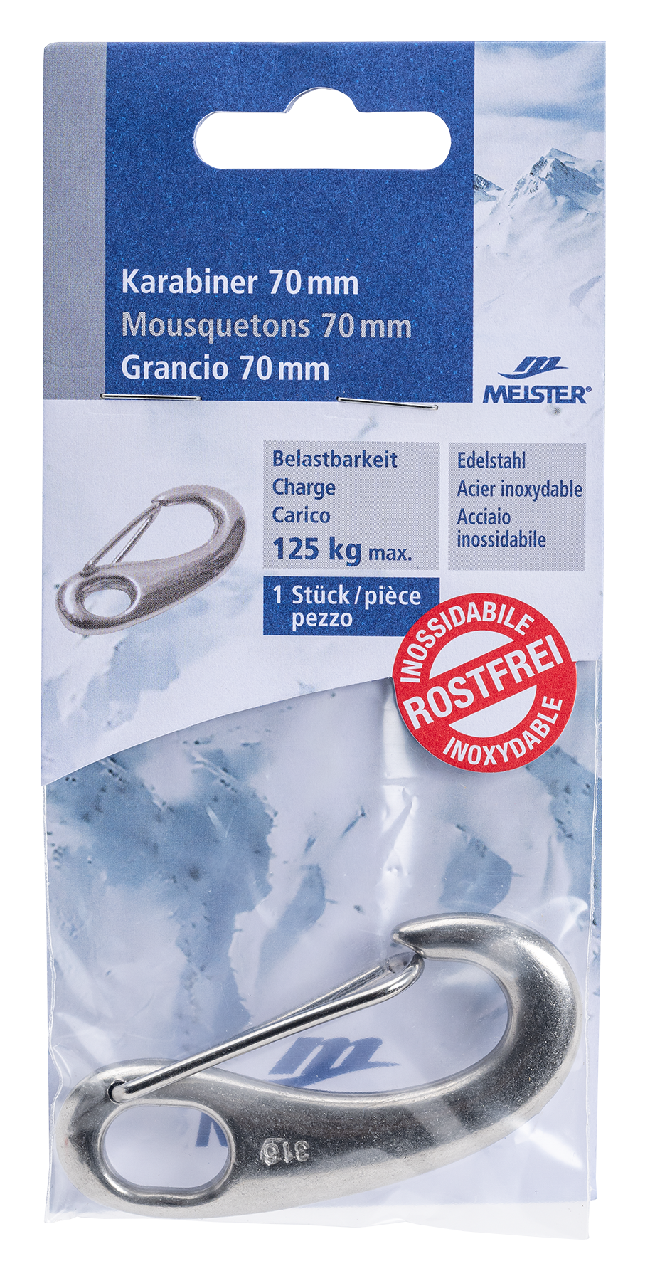 Karabinerhaken inox 70x30 mm