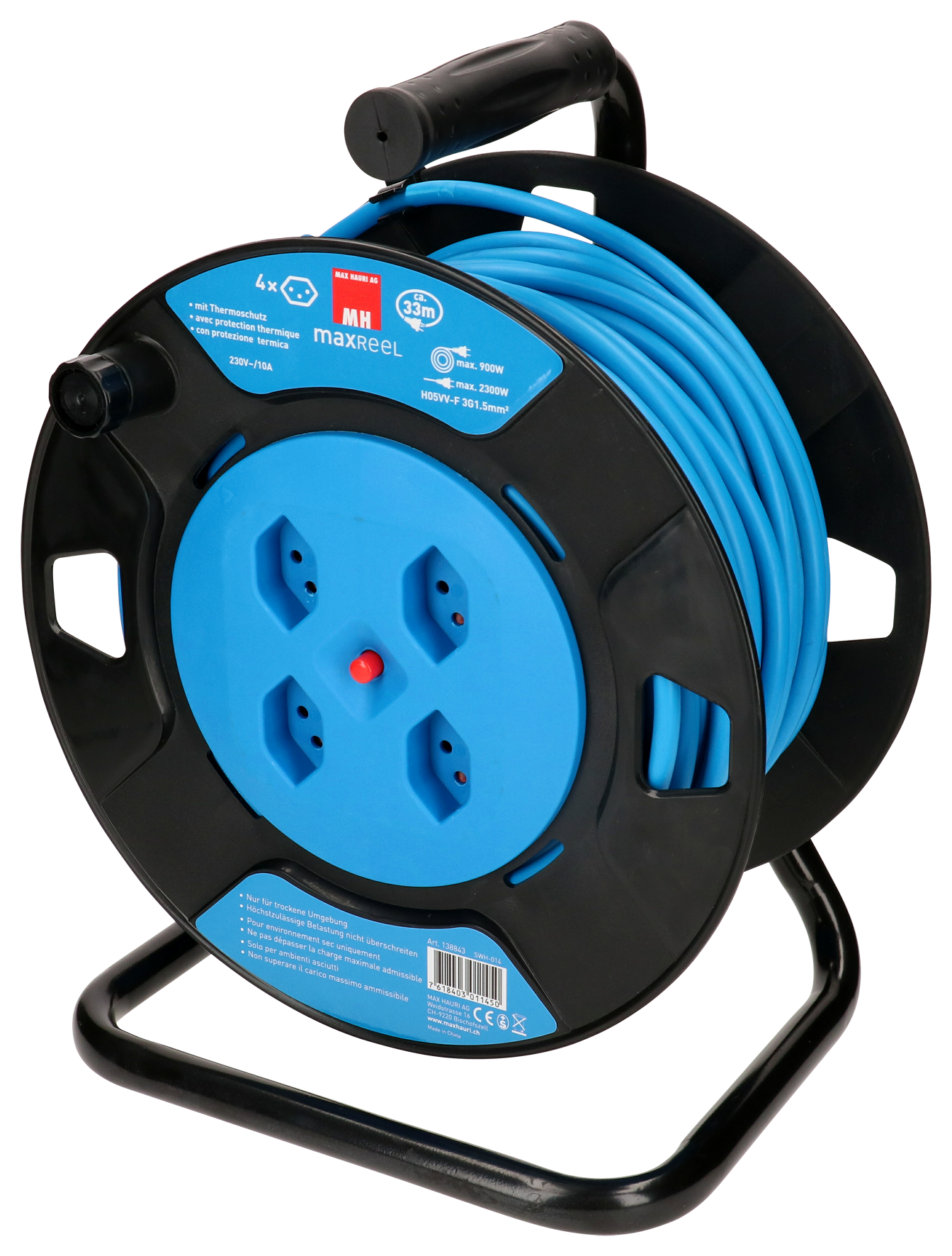 Kabelrolle 4xT13 33 m sw blau