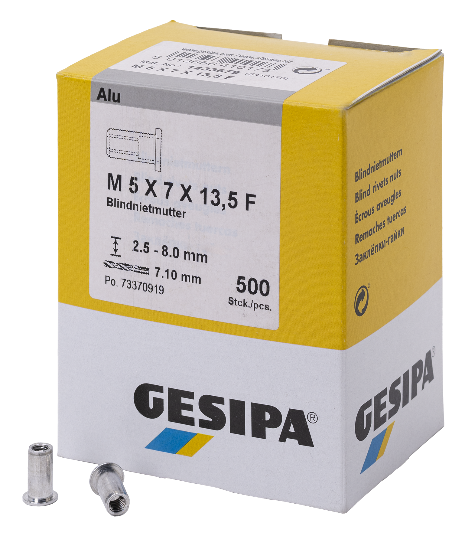 Blindnietmutter M5 7x13.5 Alu