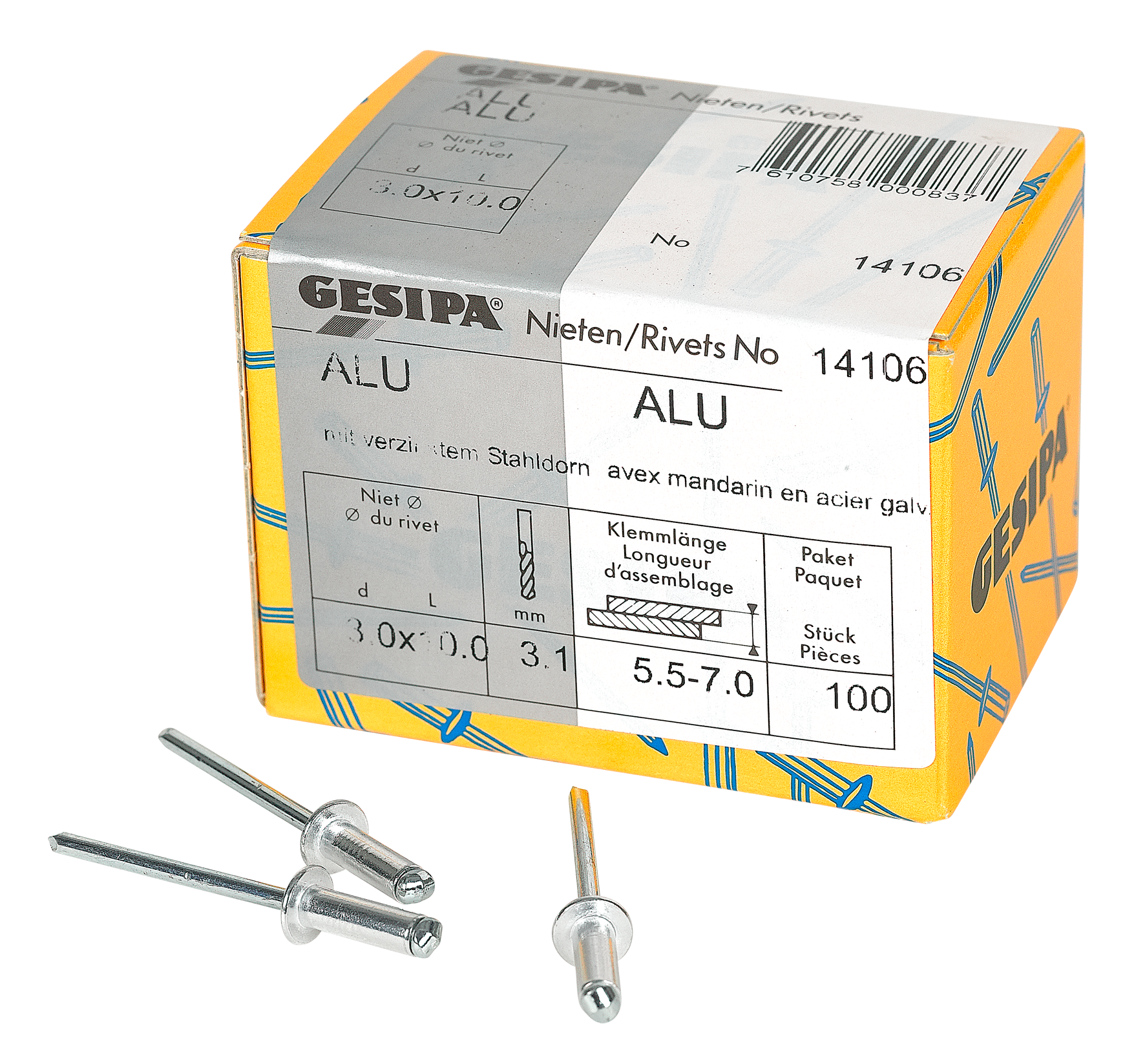 Blindnieten 3.0x10 Alu 100 Stk