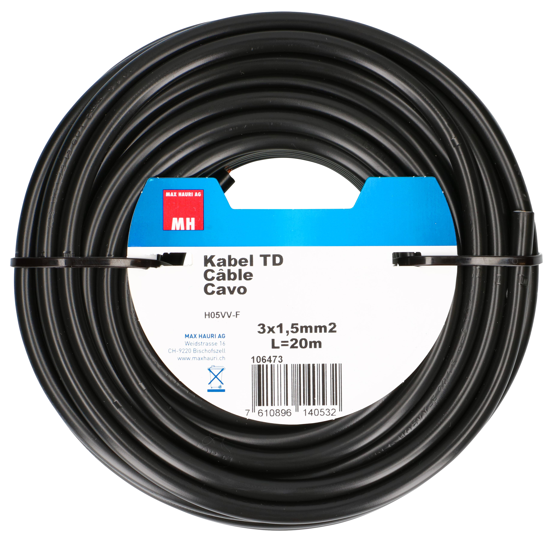 Kabel TD 3x1.5 mm² 20 m sw Kabel TD 3x1.5 mm² 20 m sw