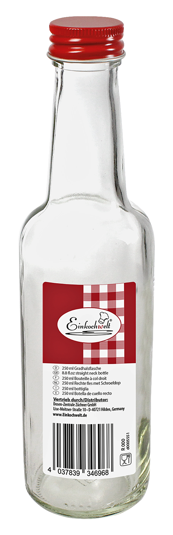 Glasflasche Verschl. rot 250ml