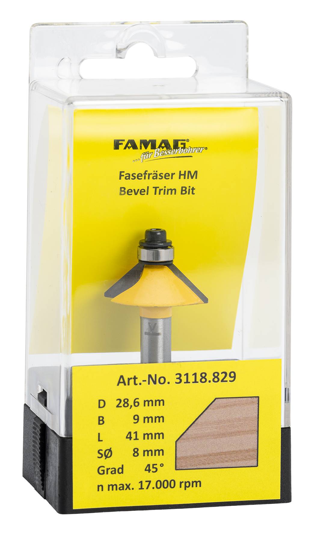 Fasefräser ø28.6 L9 S8 45°