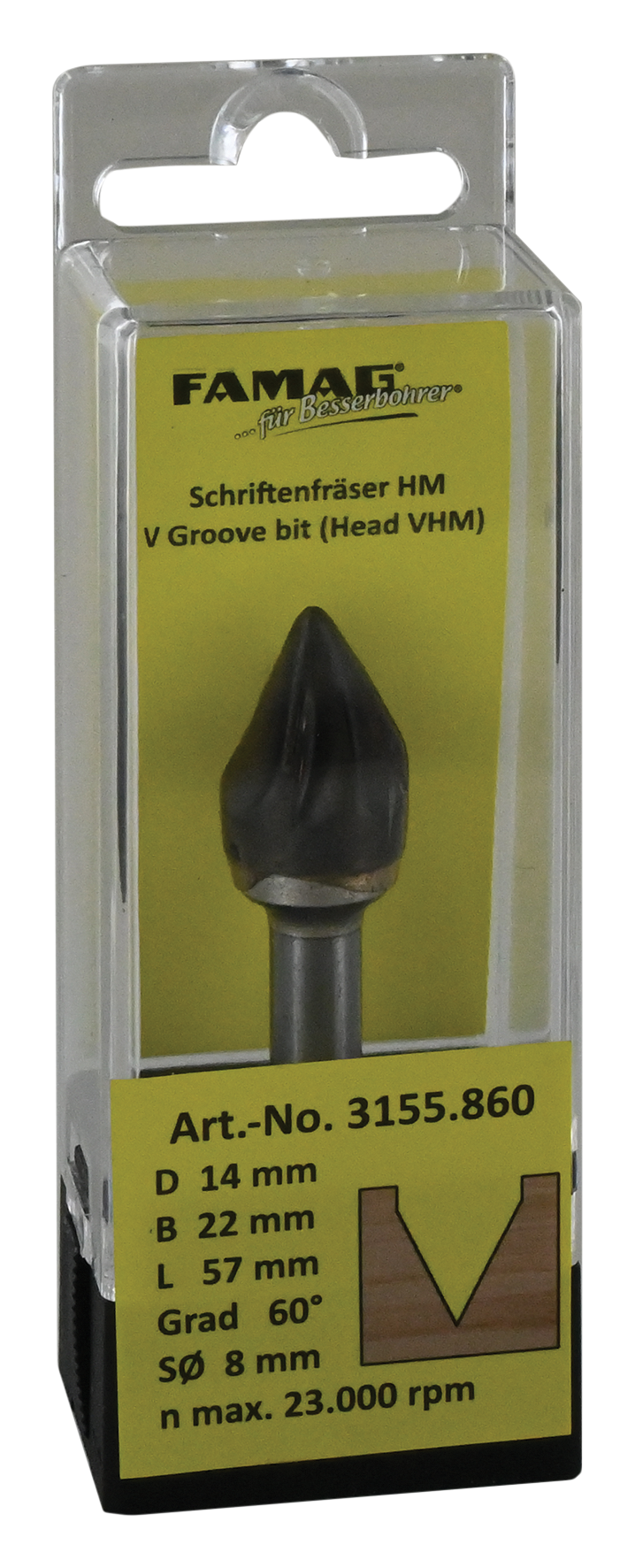 Schriftenfräser ø14 L22 S8 60° Schriftenfräser ø14 L22 S8 60°