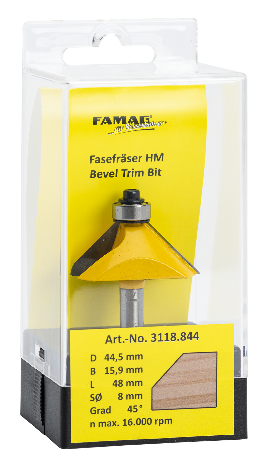 Fasefräser ø44.5 L15.9 S8 45°