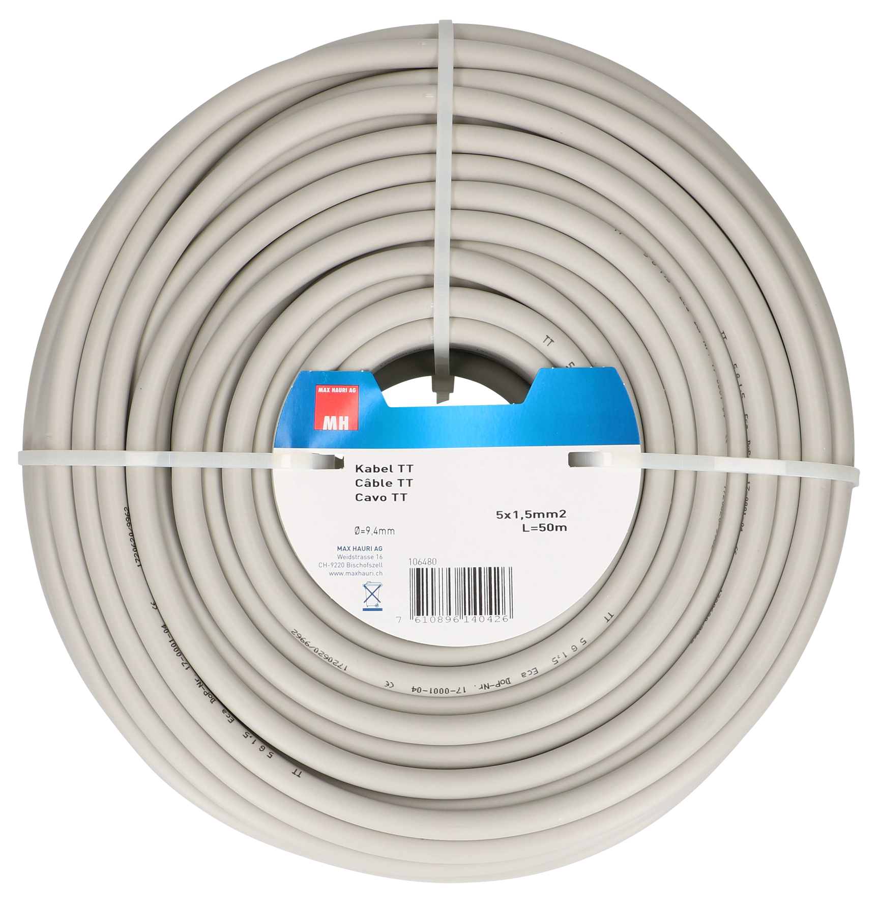 Kabel TT 5x1.5 mm² 50 m grau Kabel TT 5x1.5 mm² 50 m grau