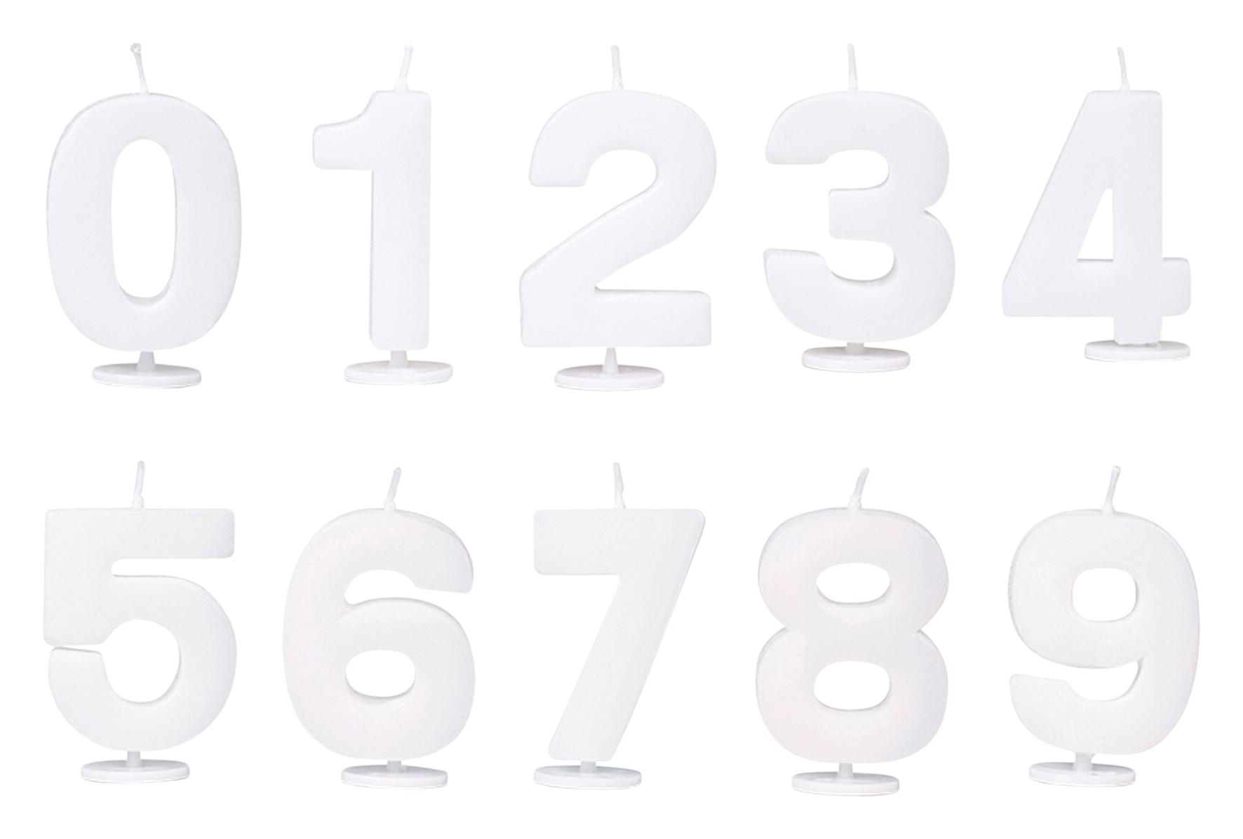 Kerzen Set Ziffer 0–9 weiss