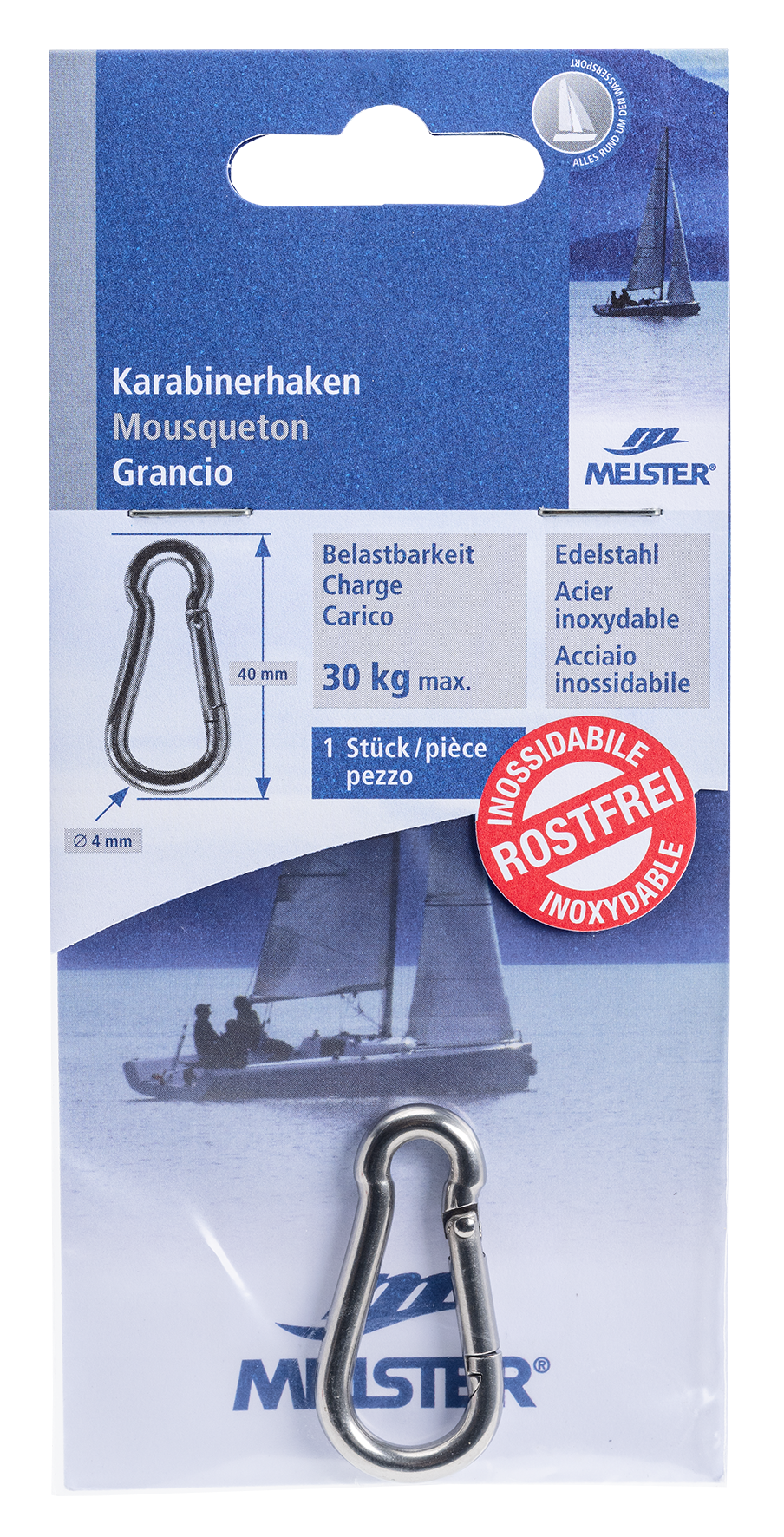 Karabinerhaken inox ø4 40mm