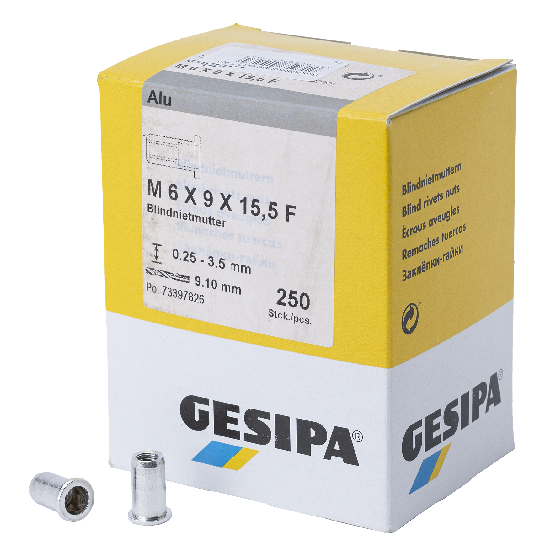 Blindnietmutter M6 9x15.5 Alu