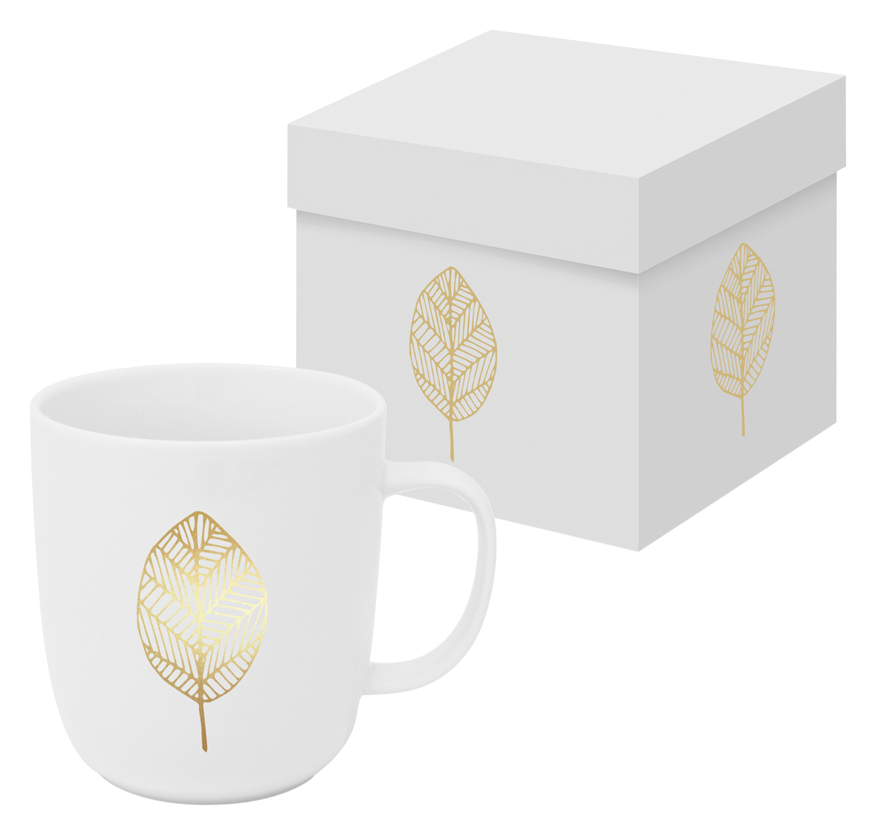 Mug Matte Gold Leaves white